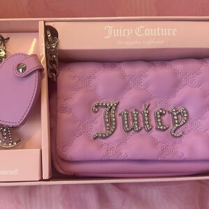 Juicy Couture Gothic Quilt Violet Quilted Clutch and heart Mirror Set.